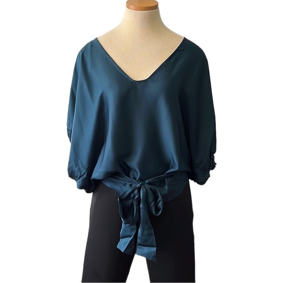 Diane von Furstenberg 'Edna' Silk Sash-Tie Blouse, Dark Teal, size 6 - Picture 10 of 16
